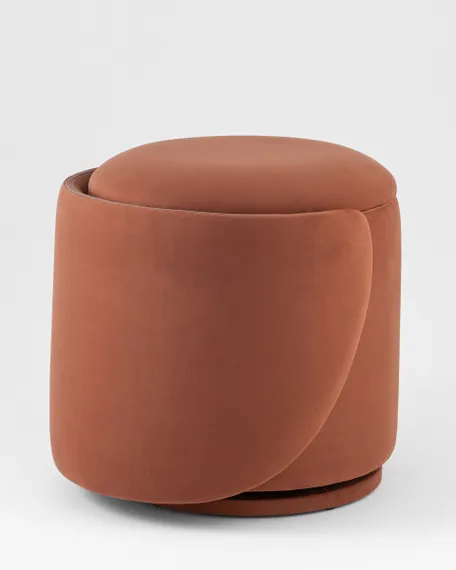 Крутящийся пуф Gong со складной спинкой и ящиком, террактовый велюр