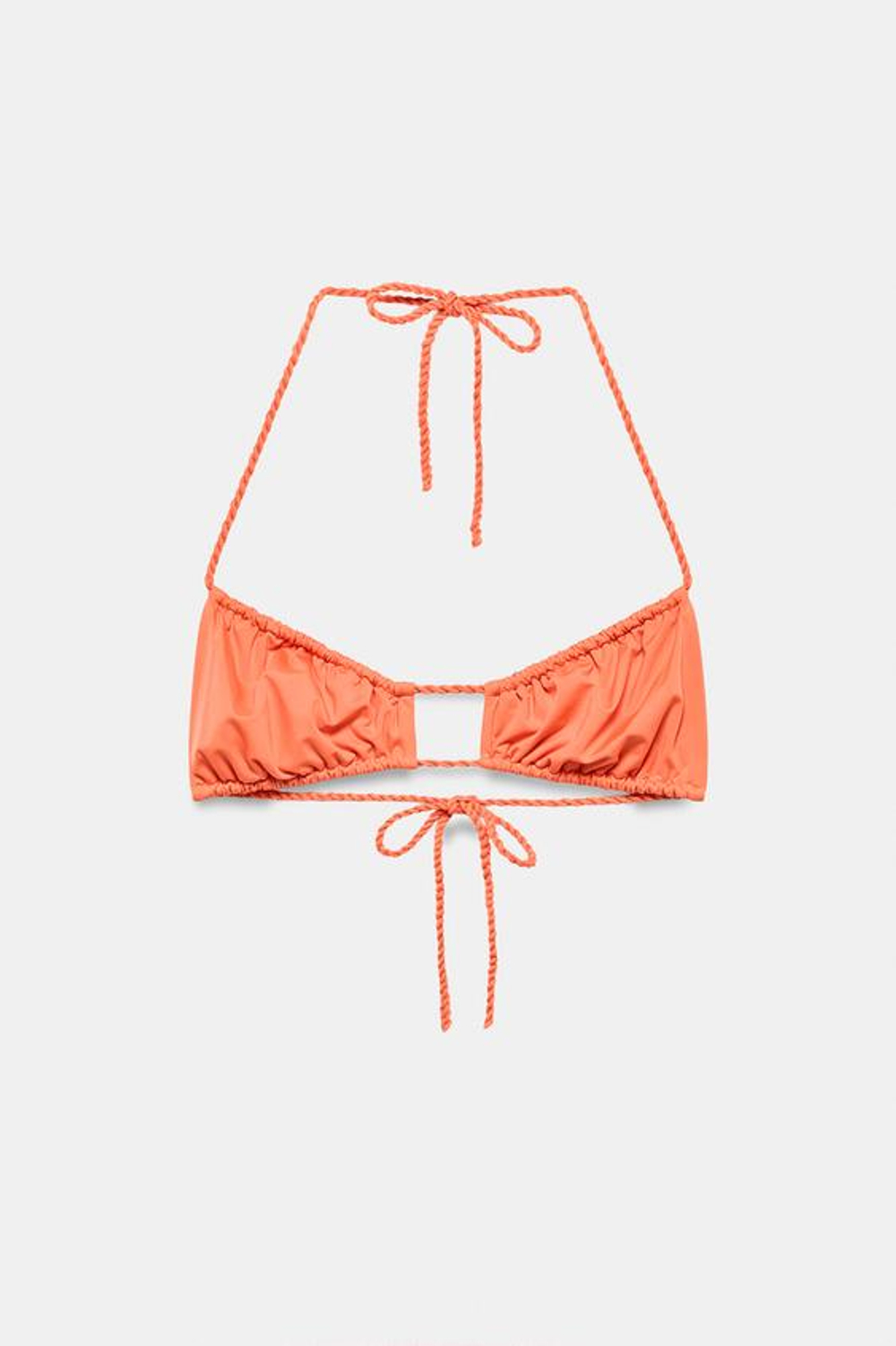 ZARA ОДНОТОННЫЙ ТОП БИКИНИ СО СБОРКАМИ, ОРАНЖЕВЫЙ