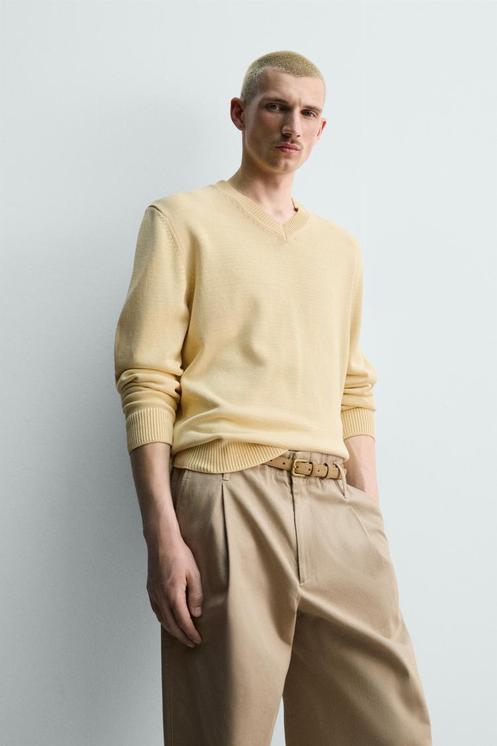 ZARA СВИТЕР КЛАССИЧЕСКОГО КРОЯ ИЗ ХЛОПКА, ВАНИЛЬНЫЙ