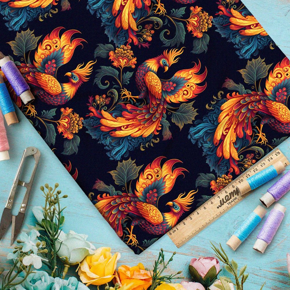Ткань атлас русская жар-птица