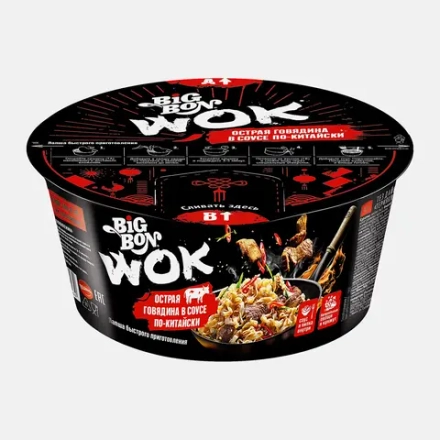 Лапша Быстрого приготовления Big Bon Wok Острая говядина + соус по-китайски 85г