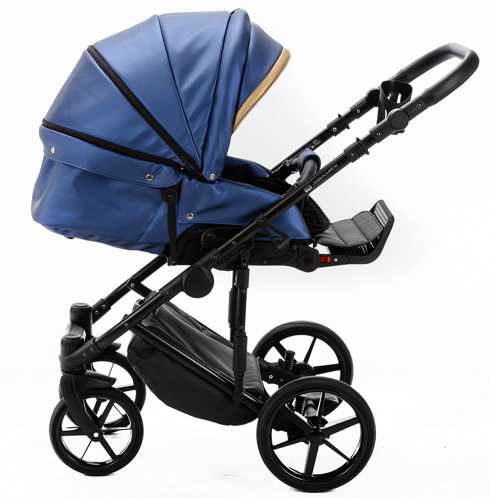 Детская коляска Adamex Rimini Deluxe 2 в 1 RI240 СИН.ПЕРЛ.КОЖА+ЗОЛОТО.ОТДЕЛКА