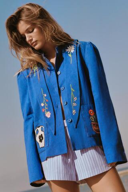 ZARA КУРТКА С ВЫШИВКОЙ, ЯРКО-СИНИЙ