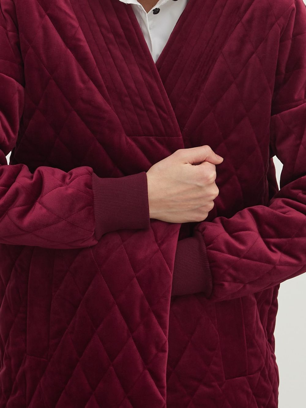 Пальто дизайнерское винный бархат