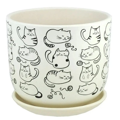 Горшок керамический Коты белый бук №2