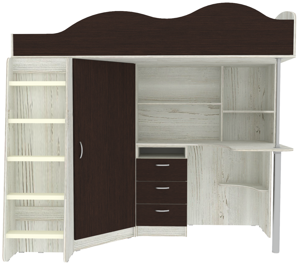 Кровать-чердак КарИВи Пионер с деревянной лестницей Винтерберг Венге