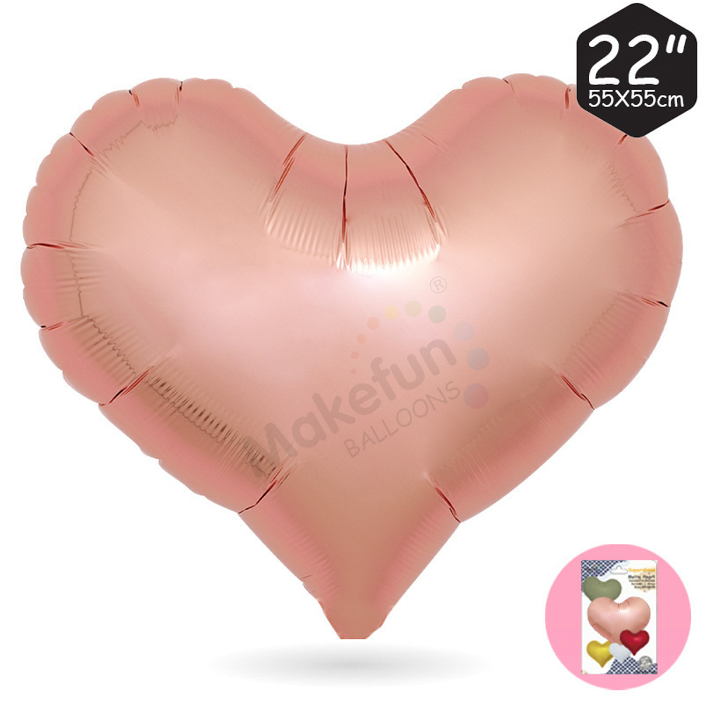 К 22" Сердце матовый Розовое золото 50 см.