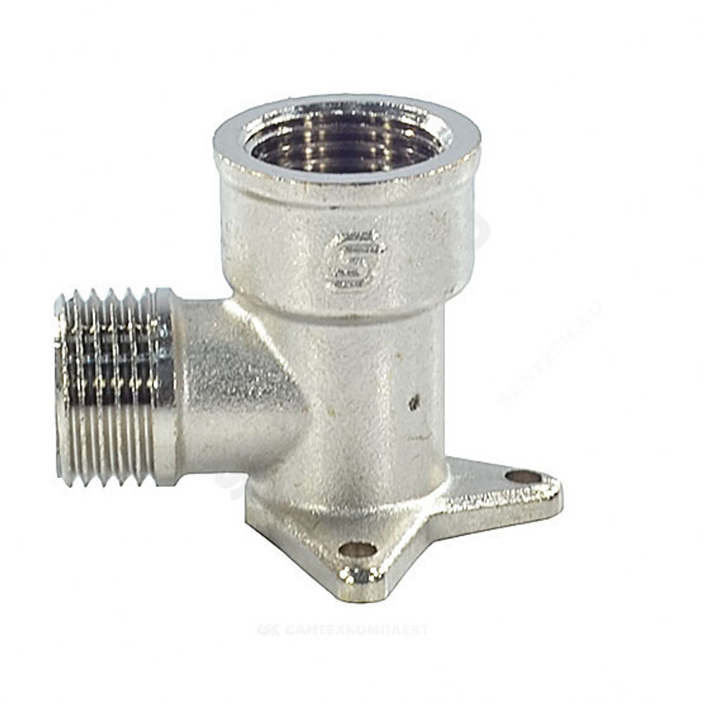 Угольник латунь никель установочный Ду 15 (1/2") 3 отверстия ВР/НР SantechSystems