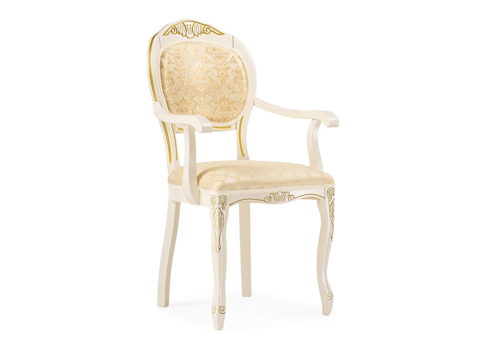 Кресло Лауро слоновая кость с золотой патиной / бежевый тесьма 11