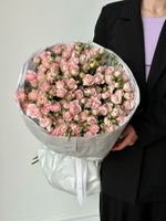 Букет моно из кустовых роз 25 шт в нежно-розовом оттенке