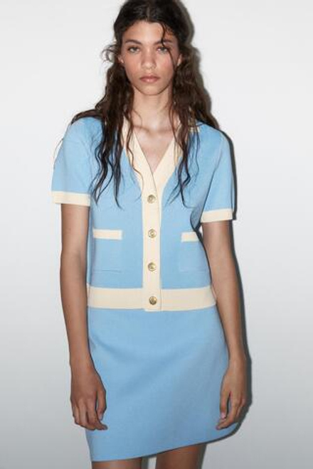 ZARA ТРИКОТАЖНАЯ МИНИ-ЮБКА, ГОЛУБОЙ