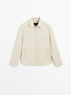 Massimo Dutti Короткая легкая стеганая куртка, натуральный/кремовый