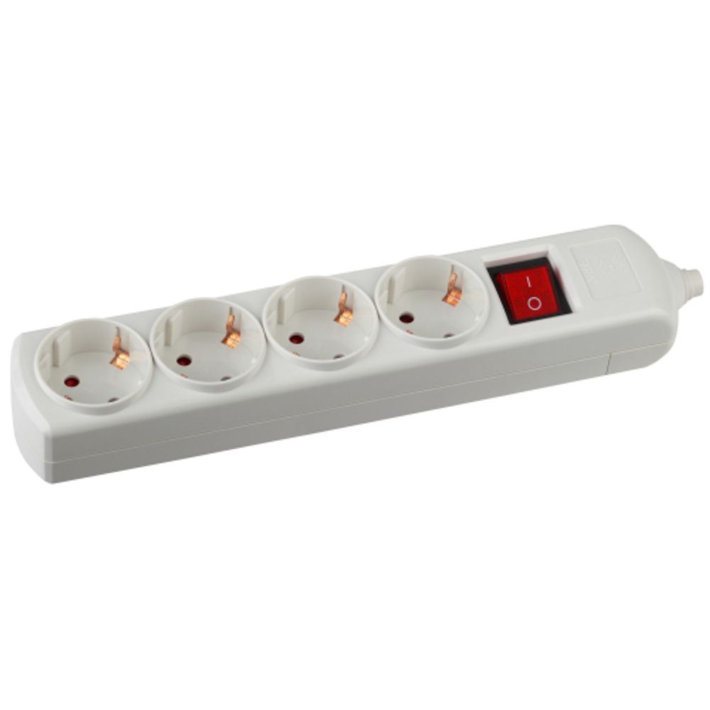 Колодка ЭРА K-4es 4 розетки с зазeмлением с выключателем белая | Электротовары