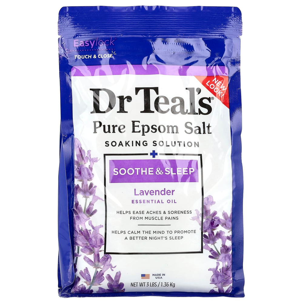 Dr. Teal's, раствор для замачивания с чистой английской солью, лаванда, 1,36 кг (3 фунта)