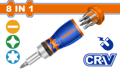 Отвертка трещоточная с битами 8 в 1 WADFOW WSS8608