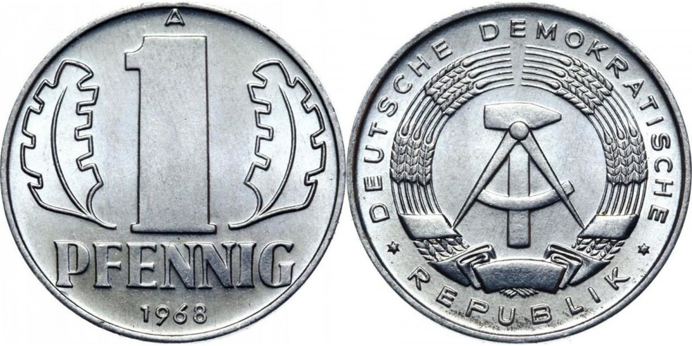 Германия - ГДР 1 пфенниг, 1960 - 1975 Герб XF