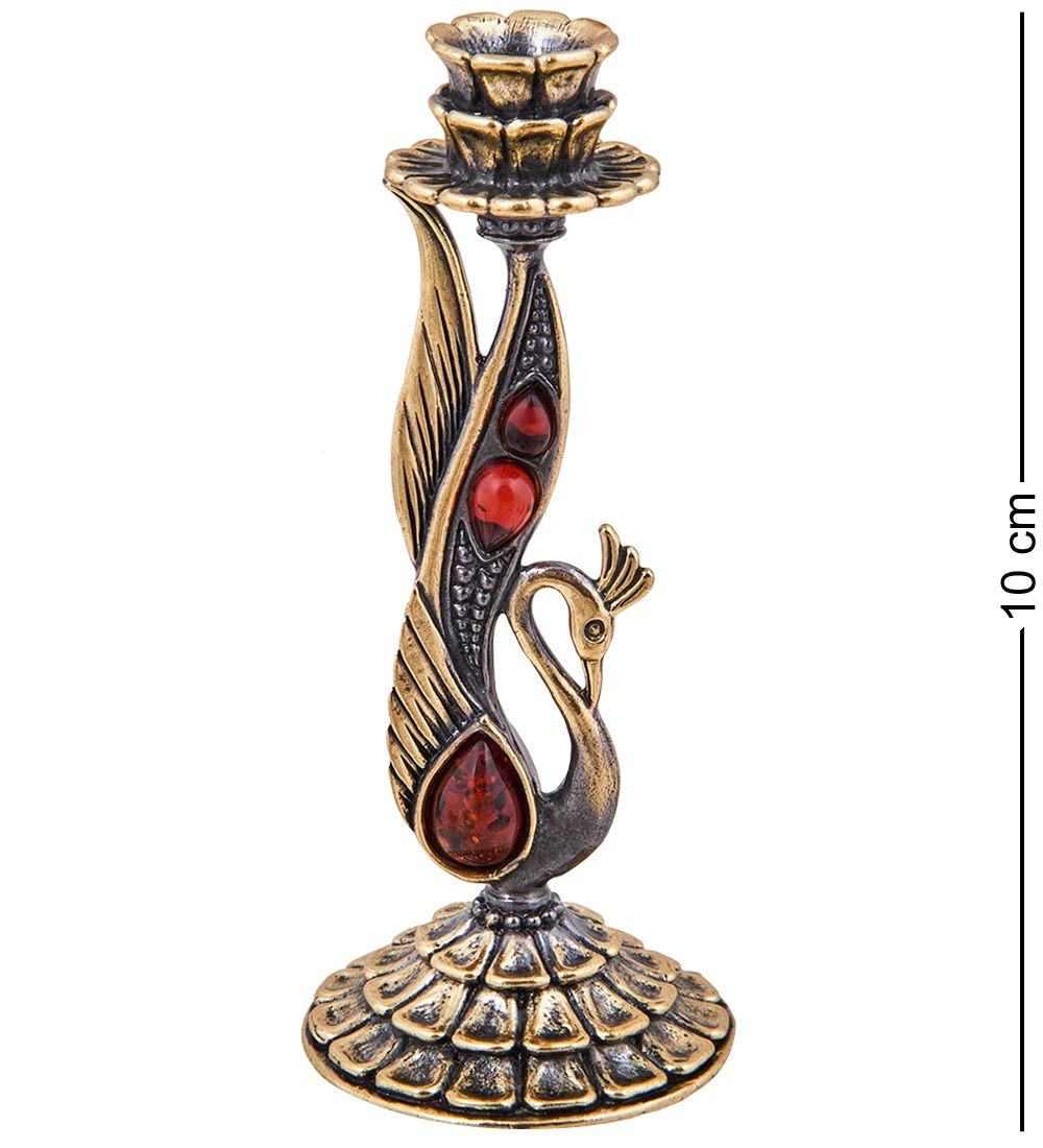 Народные промыслы AM-3911 Подсвечник «Павлин Царский» (латунь, янтарь)