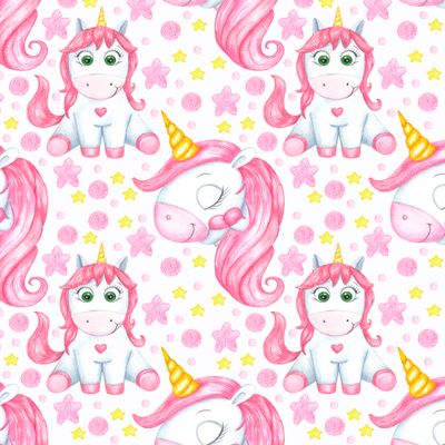 Seamless pattern pink happy pony unicorn . An excellent pattern for textiles