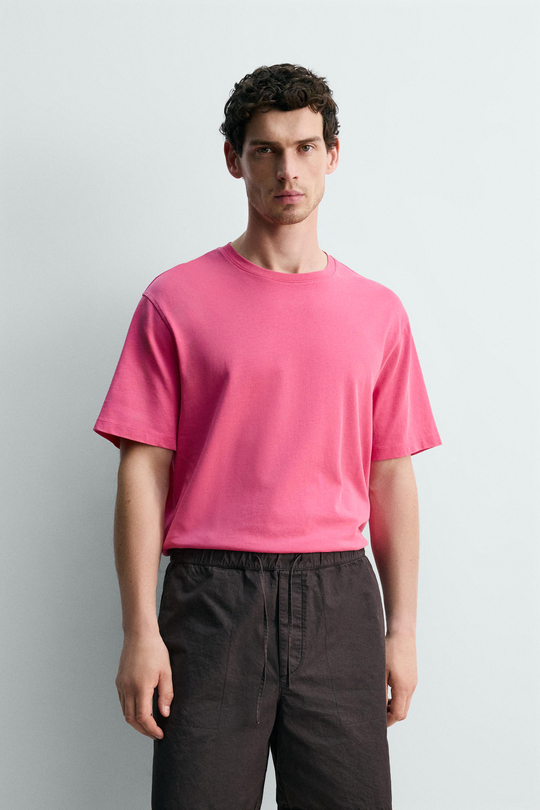 ZARA ФУТБОЛКА С КОРОТКИМ РУКАВОМ, РОЗОВЫЙ