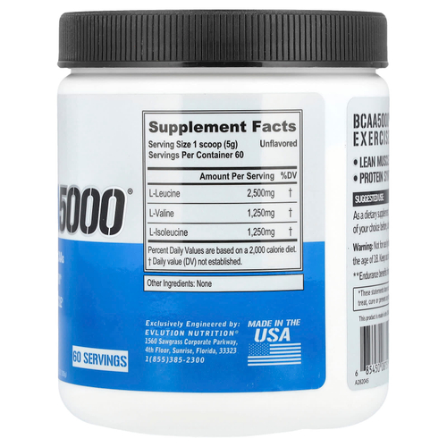 EVLution Nutrition, BCAA5000, без вкусовых добавок, 300 г (10,58 унции)