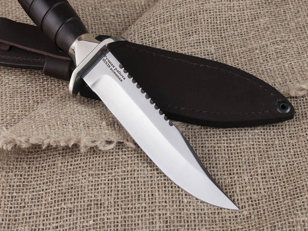 Нож «Морская пехота», сталь 95х18, резная рукоять из черного мореного граба