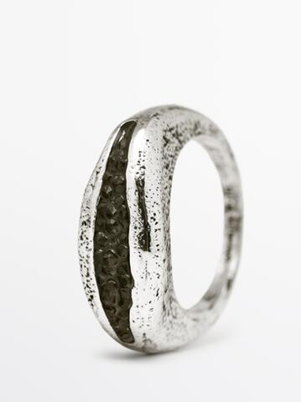 Massimo Dutti Асимметричное кольцо со стразами, серебряный