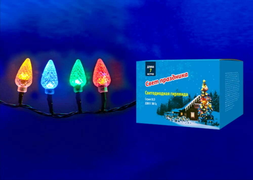 ULD-S0700-050/DGA MULTI IP20 STRAWBERRY Гирлянда светодиодная с контроллером «Клубничка», 7м. 50 светодиодов. Разноцветный свет. Провод зеленый. ТМ Un