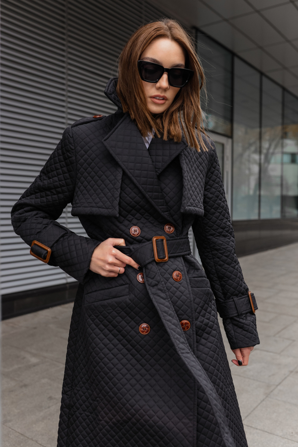 Тренч стеганый черный осень