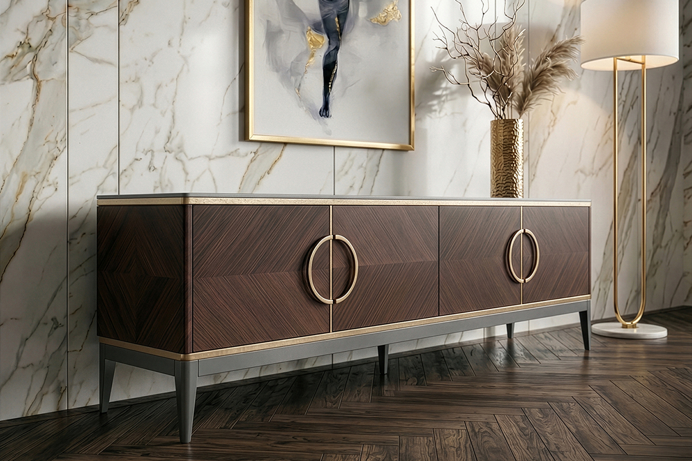 Тумба под ТВ Garda Decor 4-х дверная шпон 200*58*40 см