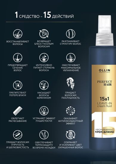 OLLIN Perfect Hair 15 в 1 Несмываемый крем-флюид 250 мл.