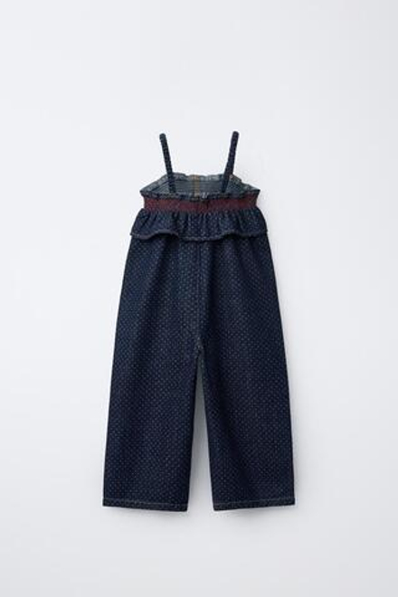 ZARA ДЛИННЫЙ КОМБИНЕЗОН В ГОРОШЕК», СИНИЙ