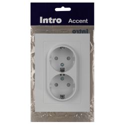 Розетка Intro Accent 6-208-01 двойная с заземлением 2X2P+E Schuko со шторками 16А-250В IP20 СУ AL/CU белый