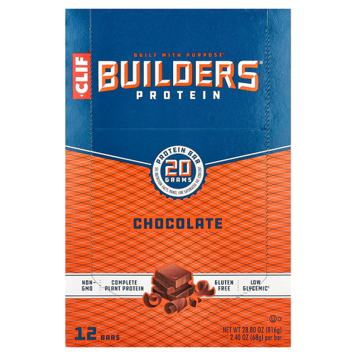 Clif Bar, Builders®, протеиновый батончик, шоколад, 12 батончиков по 68 г (2,4 унции)