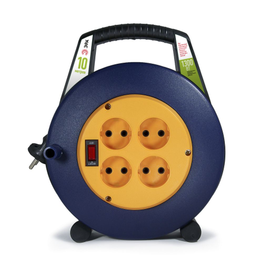 Удлинитель силовой ЭРА BPx-4-2x0,75-10m в закрытом корпусе без заземления с выключателем 4 розетки 10м ПВС 2x0,75мм2 6А