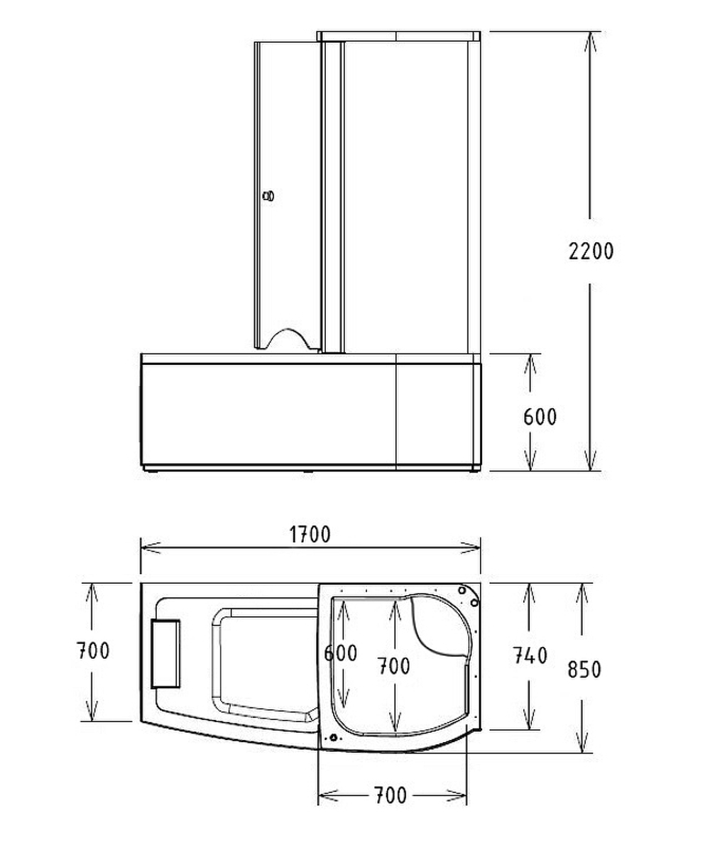 Акриловая ванна с душевой кабиной Gemy 170x85 G8040 C R с гидромассажем
