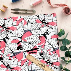 Ткань поплин широкие листья яркие