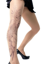 Колготки +size с принтом в виде леопарда в цветах (Размер: XL-XXL-XXXL) (Цвет: бежевый)