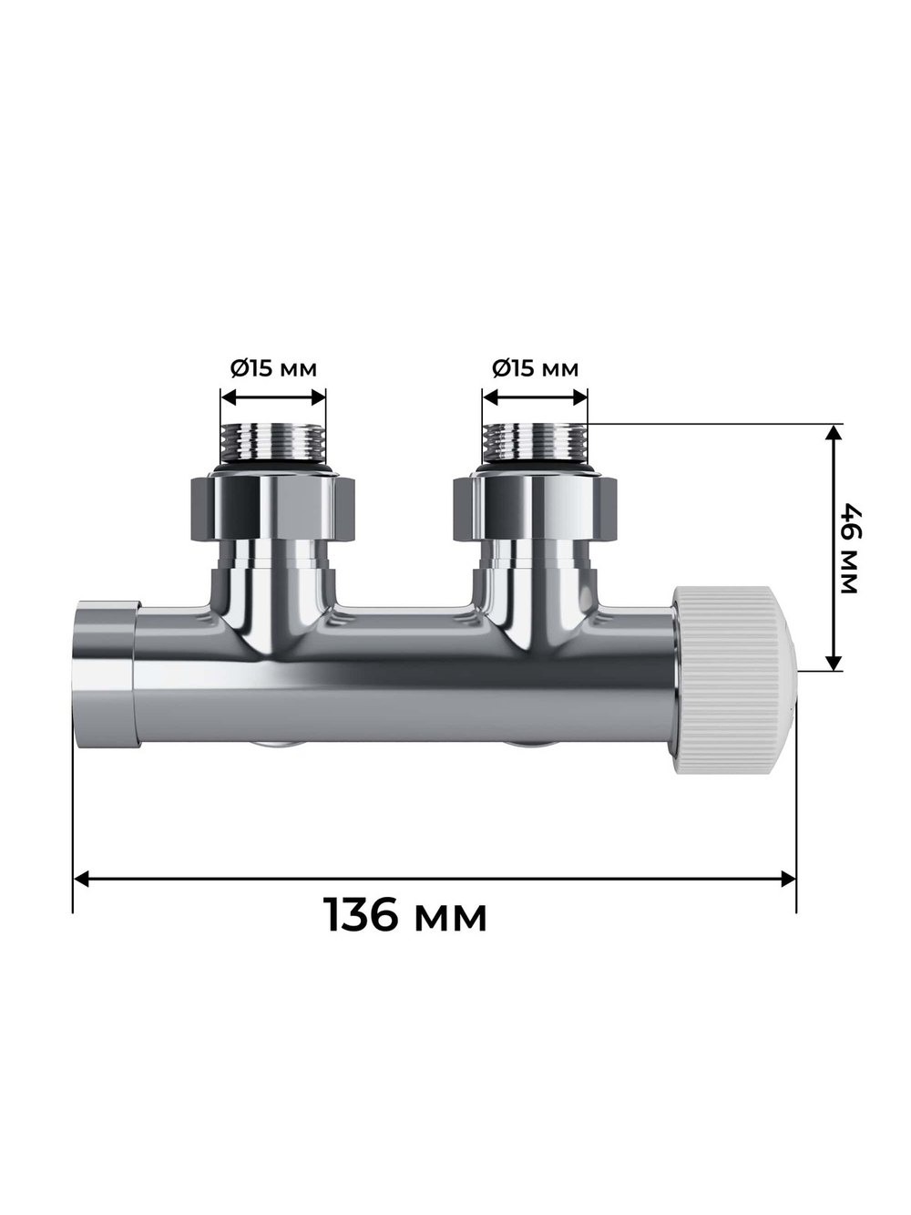 Узел нижнего подключения термостатический угловой Royal Thermo Design Pro 15мм М30х1,5 (Хром)