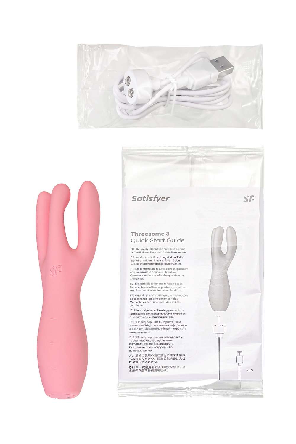 Вибростимулятор Satisfyer Threesome 3, силикон, розовый, 14 см