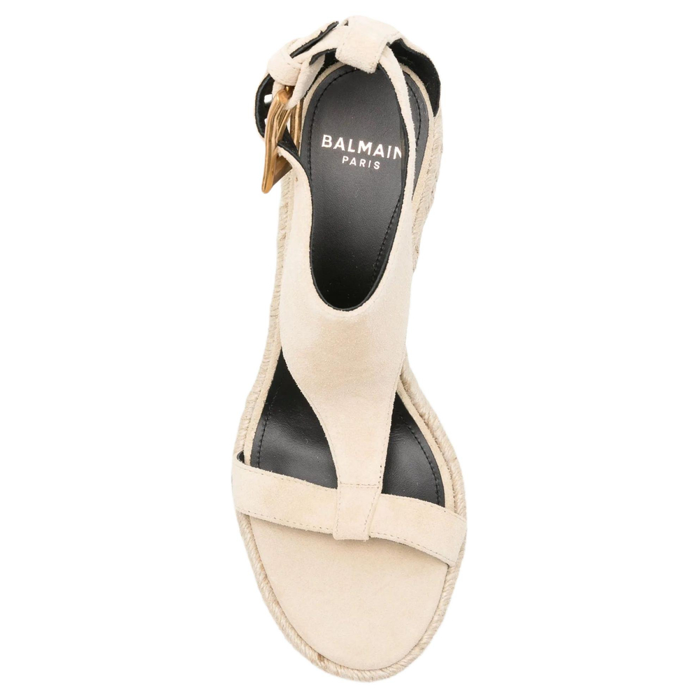BALMAIN Anthem Suede One Strap Sandals 10cm Women"s Beige