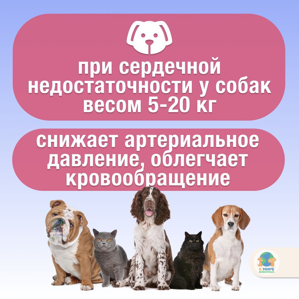 Фортекор , Elanco, таблетки для собак с сердечной недостаточностью и кошек с хронической почечной недостаточностью 5 мг, 14 шт. Беназеприл.