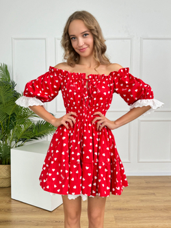 Сарафан платье летнее для девочки "Сердца на красном"