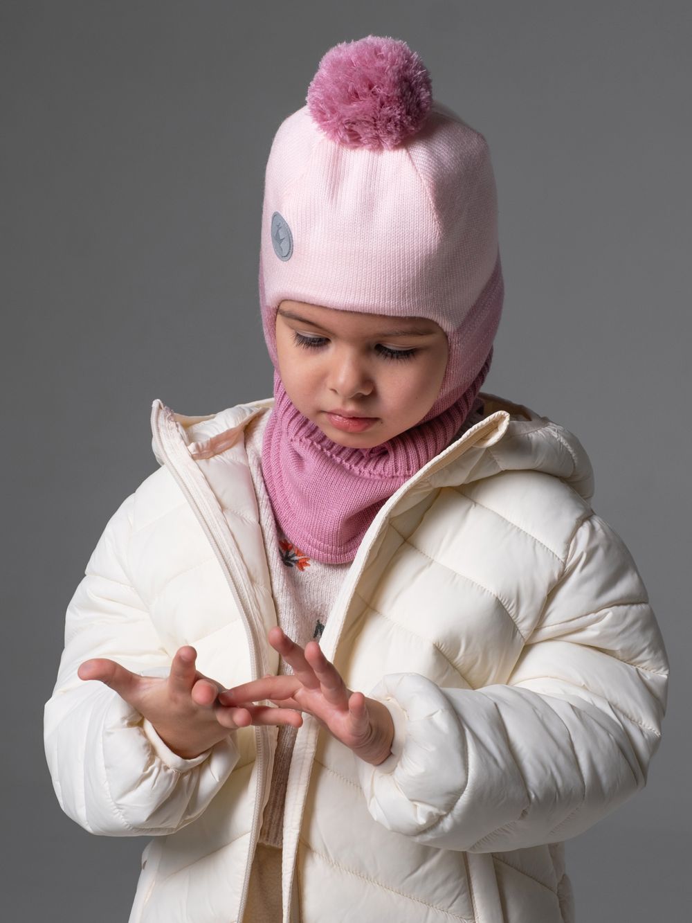 Шлем весенний/осенний вязаный (Розовая магнолия) ЧИП