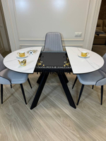 Круглый раздвижной стол "Бонжур", керамогранит, белый мрамор и стулья "Сорренто"