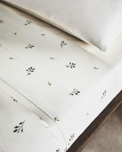 Zara Home - Простыня с изображением листьев, зеленый, 240x280 см