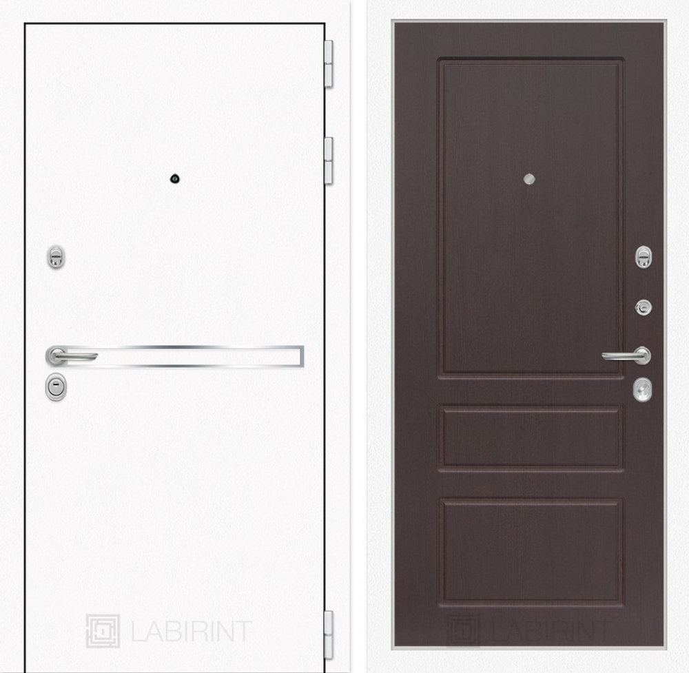 Входная металлическая дверь Лабиринт Лайн Вайт (Line White) 03 Орех премиум (Белые входные двери)