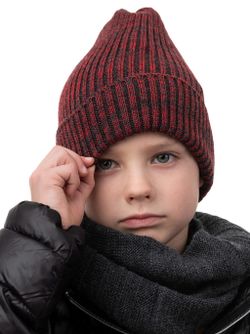 Шапка вязаная-резинка весенняя/осенняя КЭП(Красный/Темный меланж)