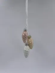 Набор стеклянных украшений Гроздь Шишек, 3 шт., 6 см., белый, кремовый, розовый, Christmas DeLuxe (89877)