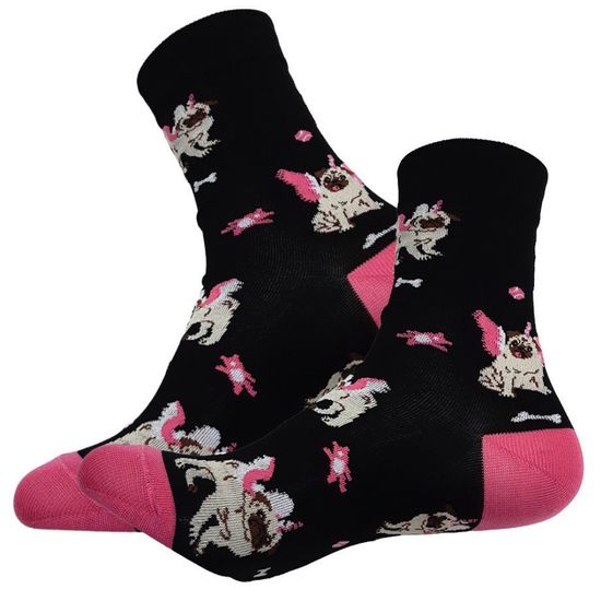 Носки "Мопс и волшебство", р-р 35-39 (черный, розовый)