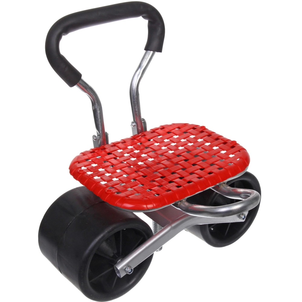 Стул садовый на колесах для прополки и работы в саду 35*47*14см с поворотным механизмом(360°) складная спинка, цвет красный